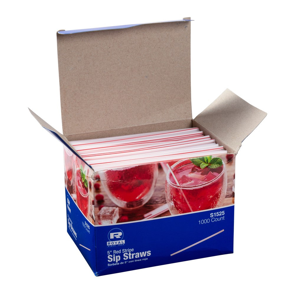 5" White W/Red Stripe Sip Straw Inner Box Pkd 10/1000