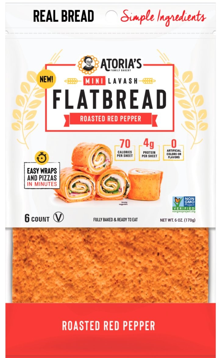 Atoria's Family Bakery Mini Roasted Red Pepper Lavash Flatbread T 6 Ounce Size - 8 Per