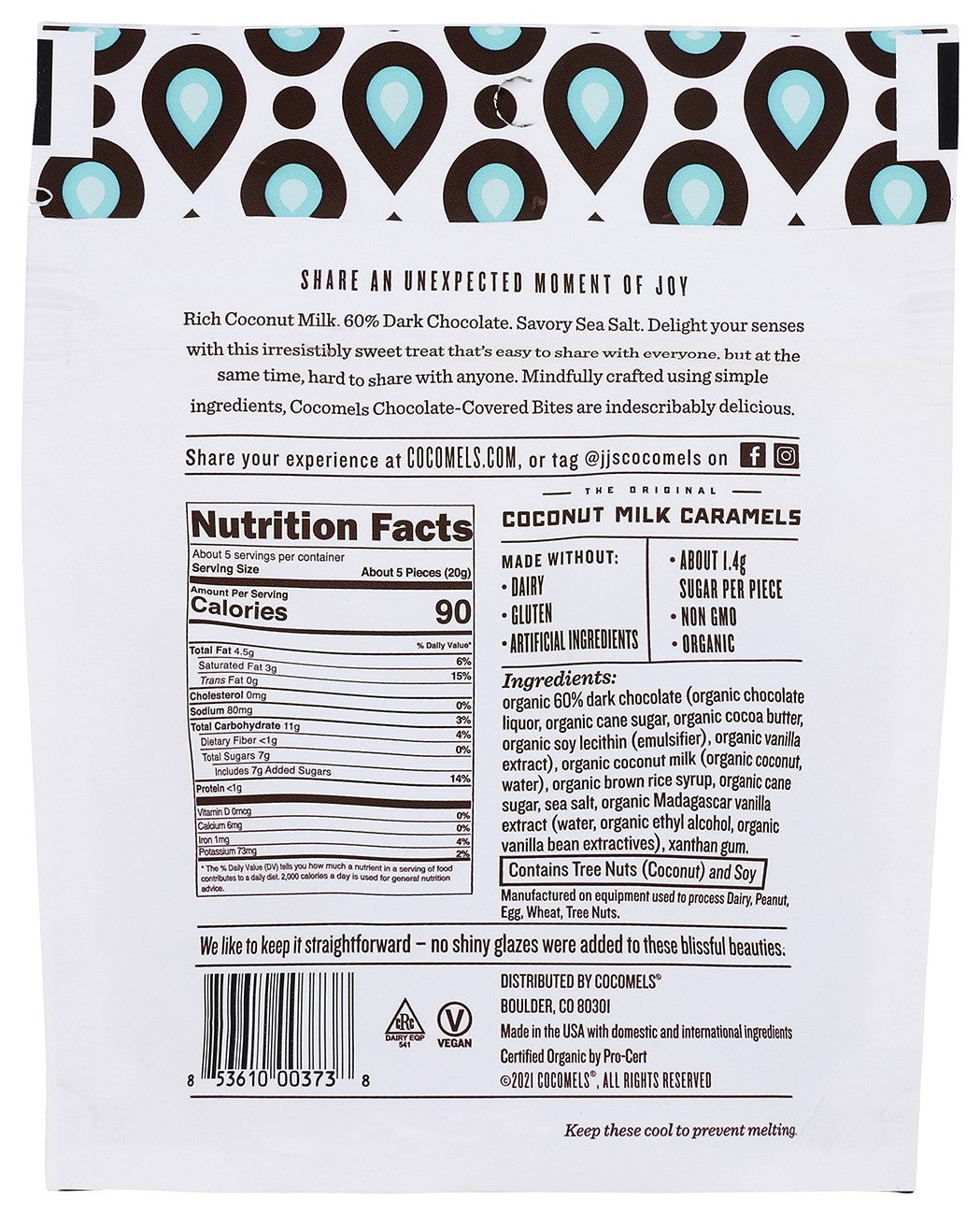 Cocomels Sea Salt Bites Organic Vegan Bag (case) 3.5 Ounce Size - 6 Per Case