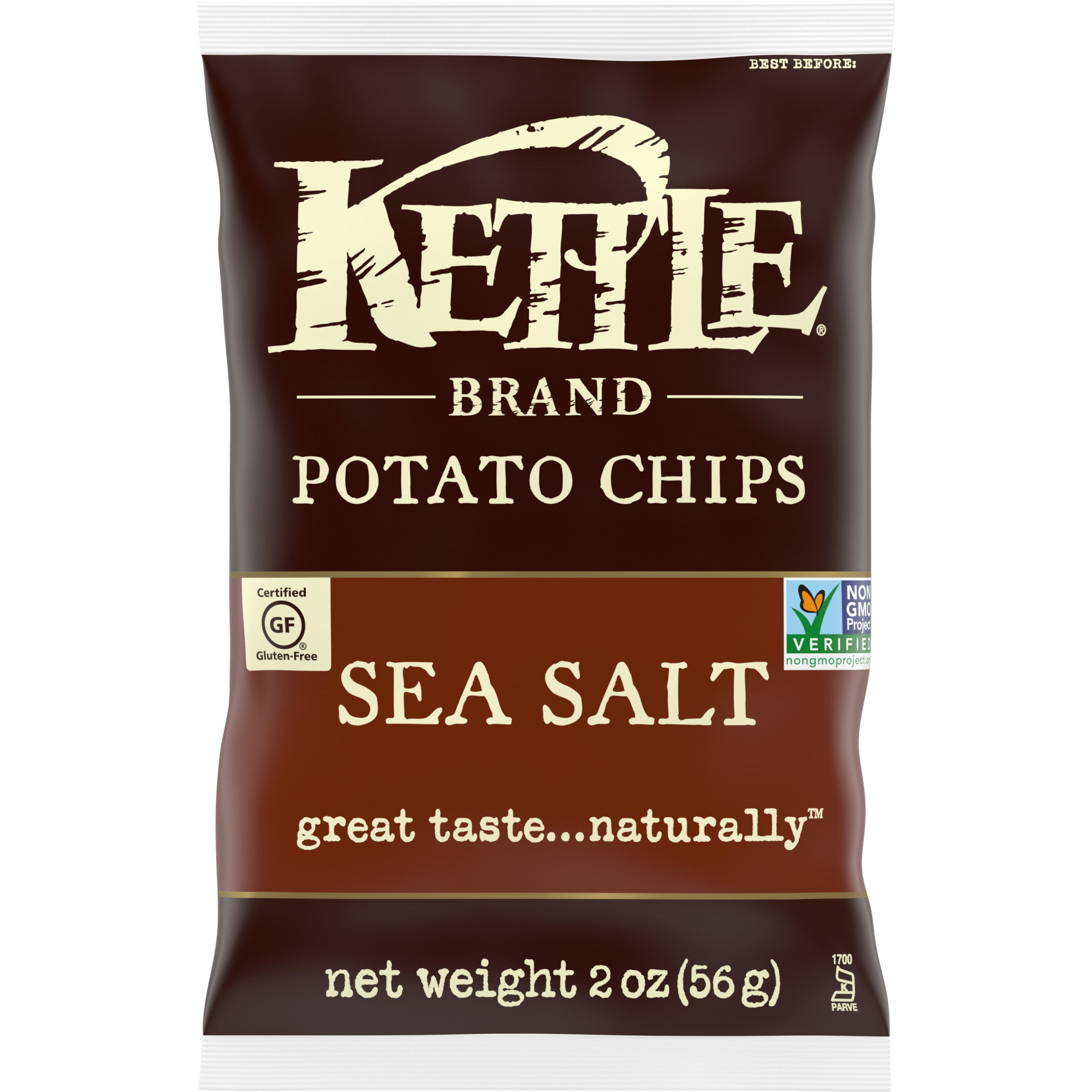 Kettle Brand Potato Chips Sea Salt Kettle Chips Snack Bag 2 Ounce Size - 24 Per Case
