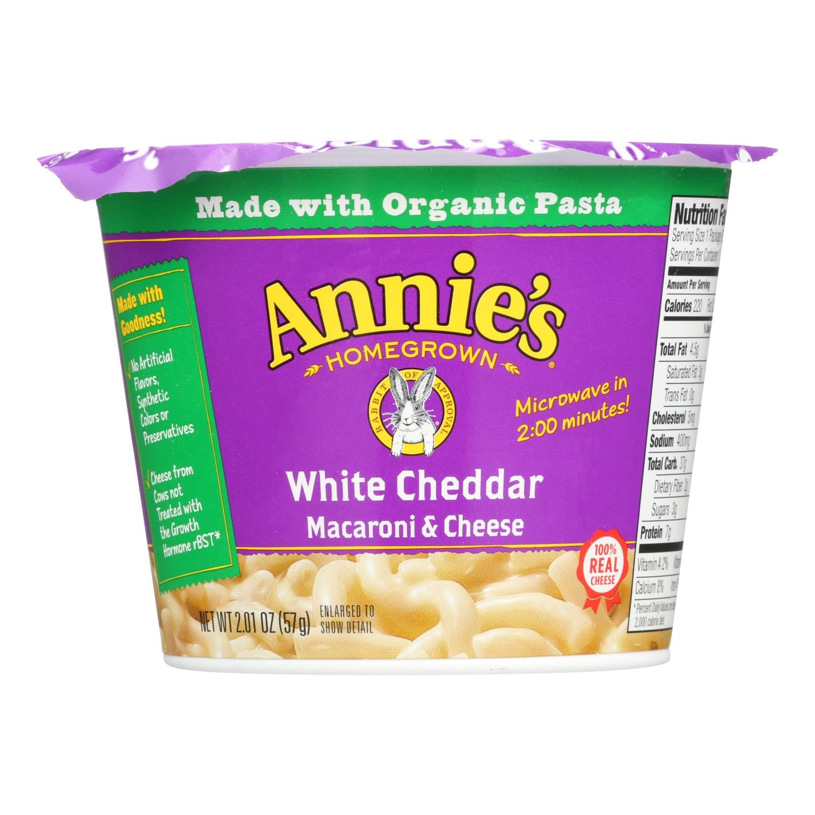 Annie's Homegrown White Cheddar Microwavable Macaroni and Cheese Cup - Case of 12 - 2.01 Ounce.