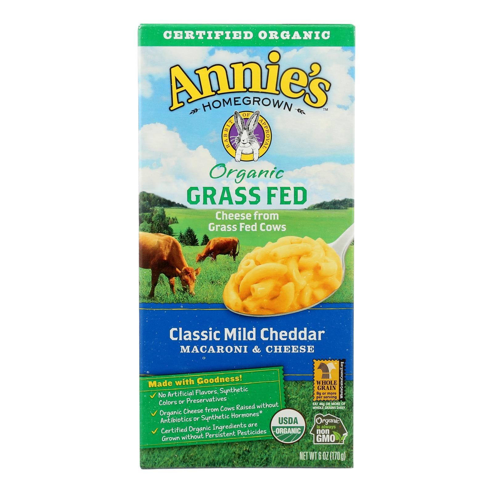 Annies Homegrown Macaroni and Cheese - Organic - Grass Fed - Classic Mild Cheddar - 6 Ounce - case of 12