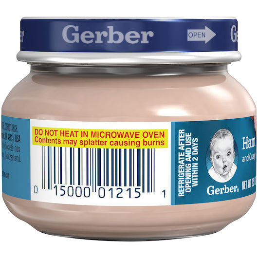 Gerber 2nd Foods Ham & Gravy Baby Food Jars 2.5 Ounce Size - 10 Per Case.