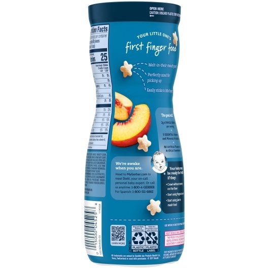 Gerber Graduates Cereal Snacks Peach Puffs 1.48 Ounce Size - 6 Per Case.