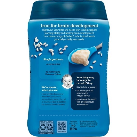 Gerber 1st Foods Rice Single Grain Cereal Baby Food, 16 Ounce Size - 6 Per Case.
