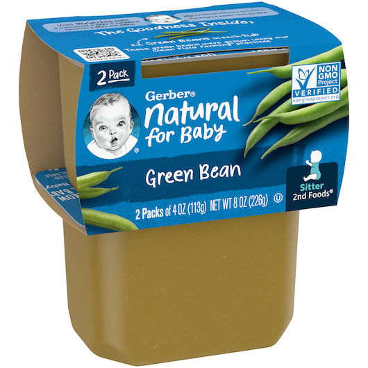 (2 pack of 4 Oz) Gerber 2nd Foods Green Bean Baby Food 8 Ounce Size - 8 Per Case.