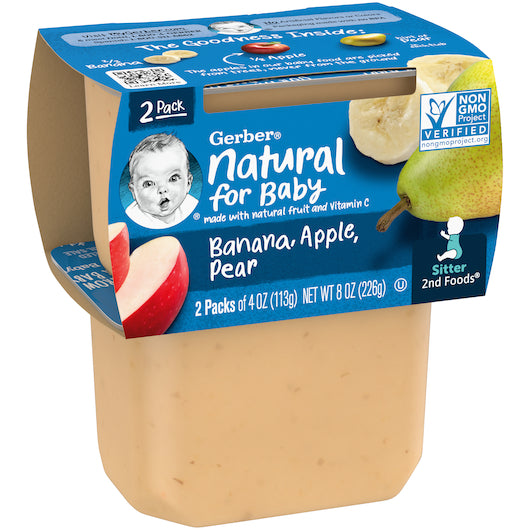 (2 pack of 4 Oz) Gerber 2nd Foods Banana Apple Pear Baby Food 8 Ounce Size - 8 Per Case.