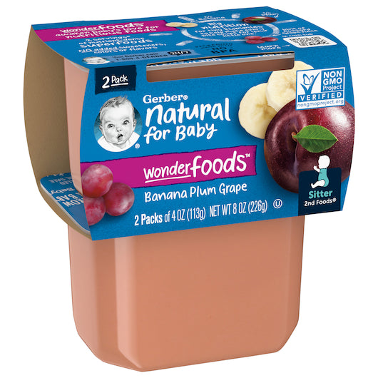 (2 pack of 4 Oz) Gerber 2nd Foods Banana Plum Grape Baby Food 8 Ounce Size - 8 Per Case.