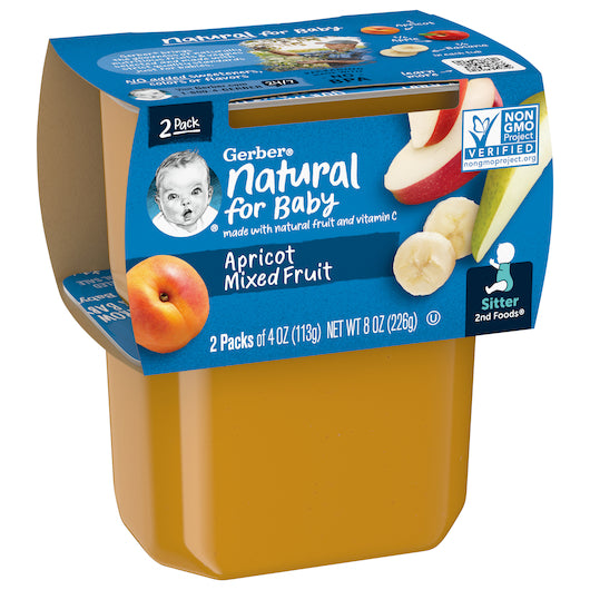 (2 pack of 4 Oz) Gerber 2nd Foods Apricot Mixed Fruit Baby Food 8 Ounce Size - 8 Per Case.