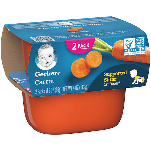 (2 Pack of 2 Oz) Gerber 1st Foods Carrot Baby Food 4 Ounce Size - 8 Per Case.