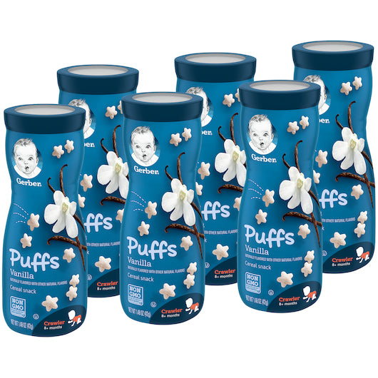 Gerber Graduates Cereal Snacks Vanilla Puffs 1.48 Ounce Size - 6 Per Case.