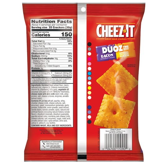 Cheez-It DuBacon & Cheddar Cheese Crackers, 4.3 Ounces - 6 Per Case.