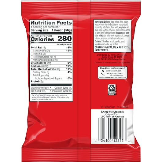 Cheez-It Original Crackers, 2 Ounces - 60 Per Case.