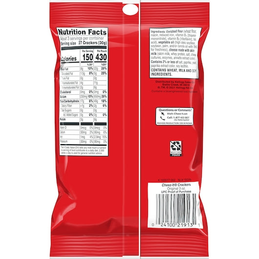Kellogg's Cheez-It Original Crackers, 3 Ounces - 60 Per Case.