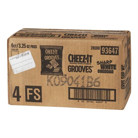 Kellogg's Cheez It Grooves Sharp White Cheddar Crackers 3.25 Ounce Size - 6 Per Case.
