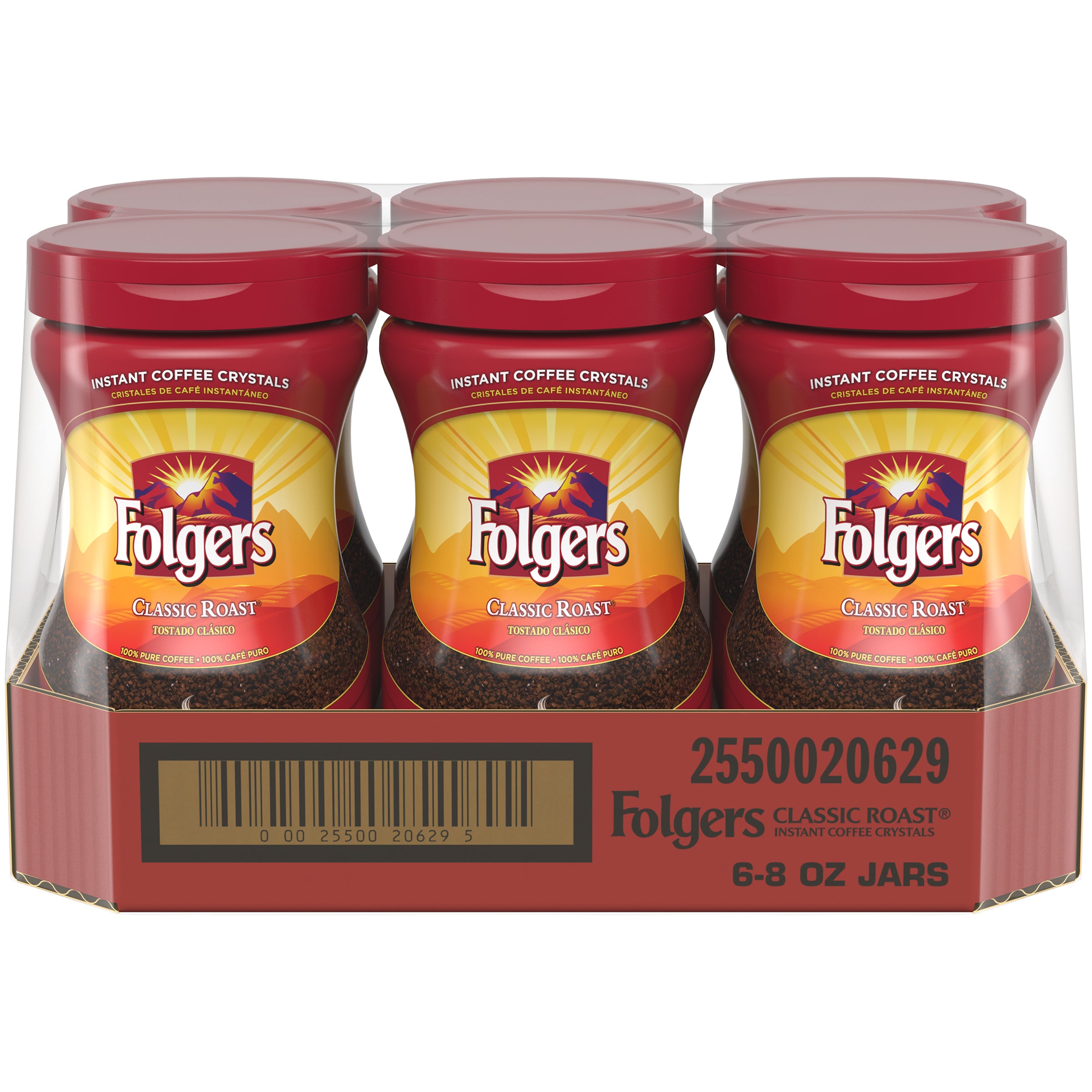 Folgers Caffeinated Instant Count 8 Ounce Size - 6 Per Case.