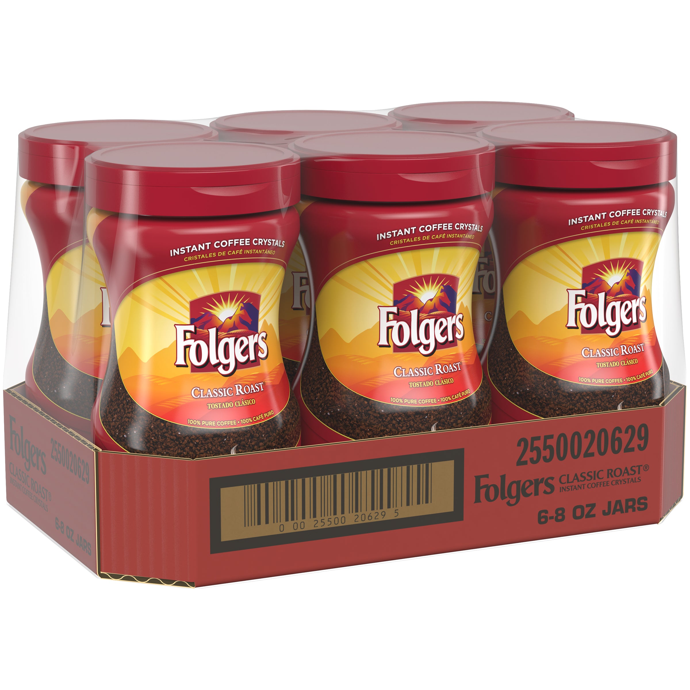 Folgers Caffeinated Instant Count 8 Ounce Size - 6 Per Case.