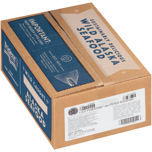 Trident Seafood Pubhouse 1-2 Ounce Battered Portion Frozen Rockfish 10 Pound Each - 1 Per Case.