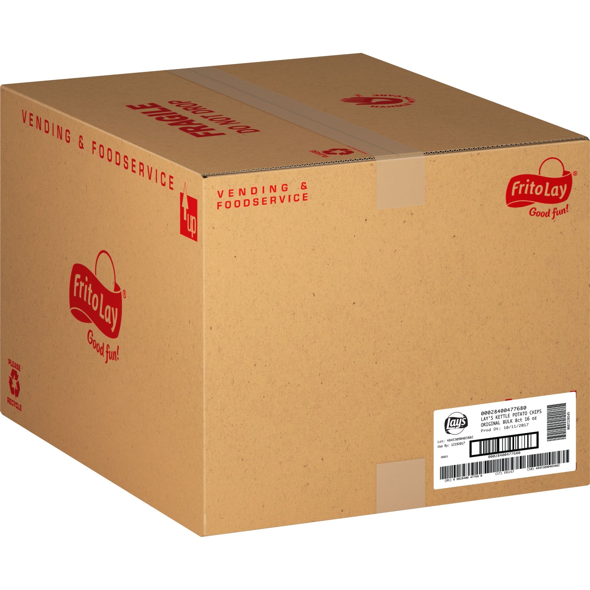 Lay's Regular Kettle Potato Chips 16 Ounce Size - 8 Per Case.