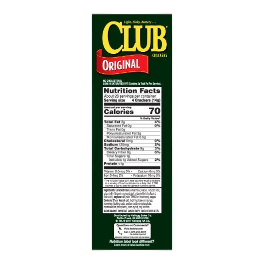 Kellogg's Keebler Original Club Cracker, 13.7 Ounces - 12 Per Case.