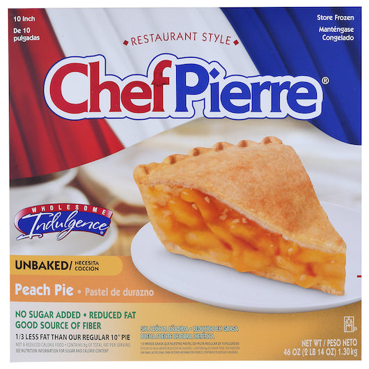 Chef Pierre Hi-Pie Traditional Peach Unbaked No Sugar Added Reduced Fat 10" Pie 2.875 Pound Each - 6 Per Case.