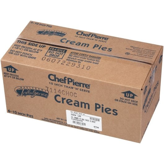 Chef Pierre No Sugar Added Chocolate Cream 10" Pie 1.75 Pound Each - 6 Per Case.