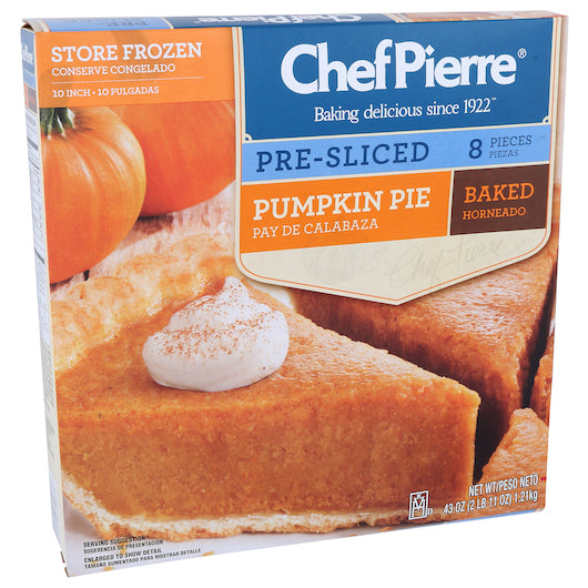 Chef Pierre Pumpkin Sliced 8 Slices 10" Pie 2.687 Pound Each - 6 Per Case.