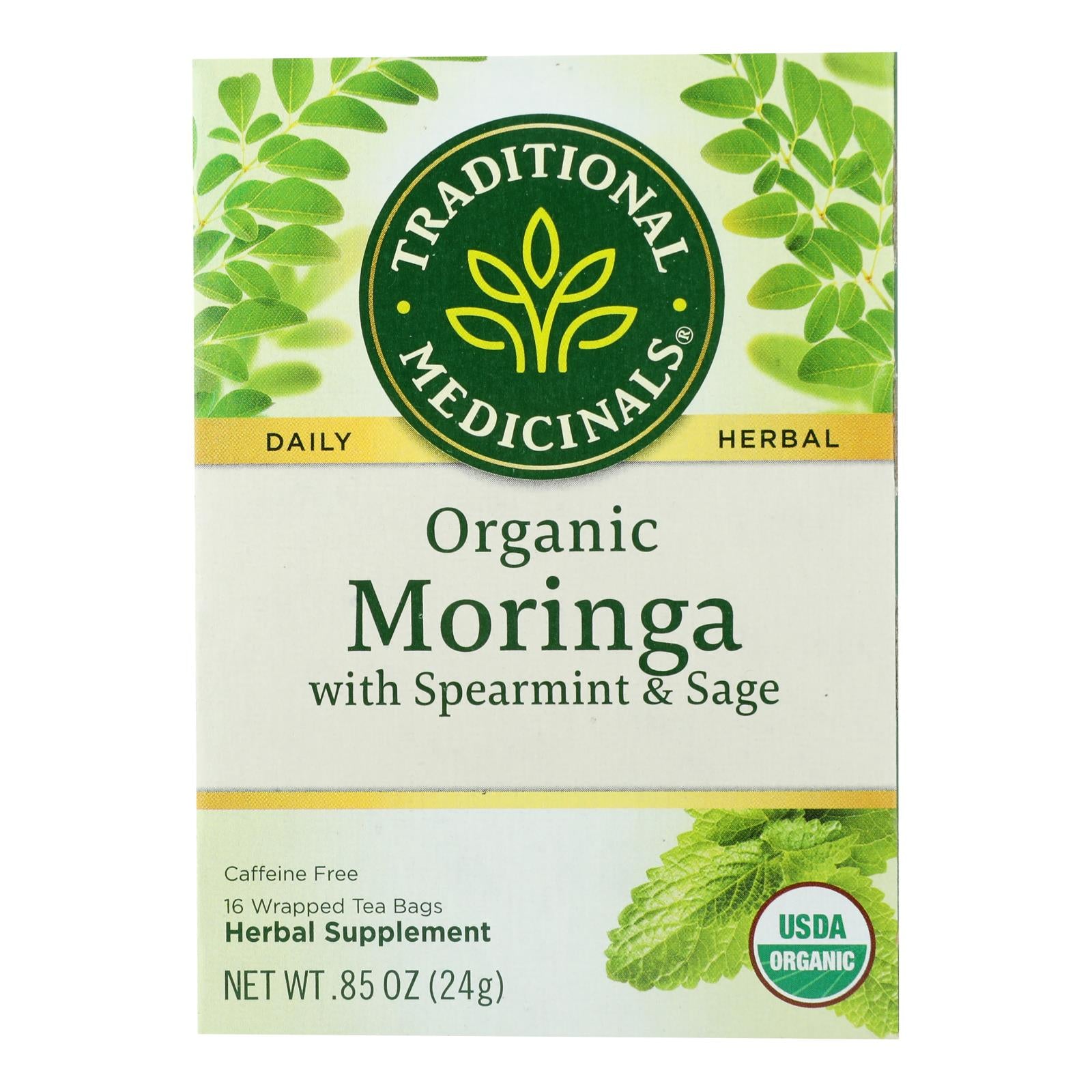 Traditional Medicinals Herb Tea - Organic - Moringa Spearmint Sage - Case of 6 - 16 BAG
