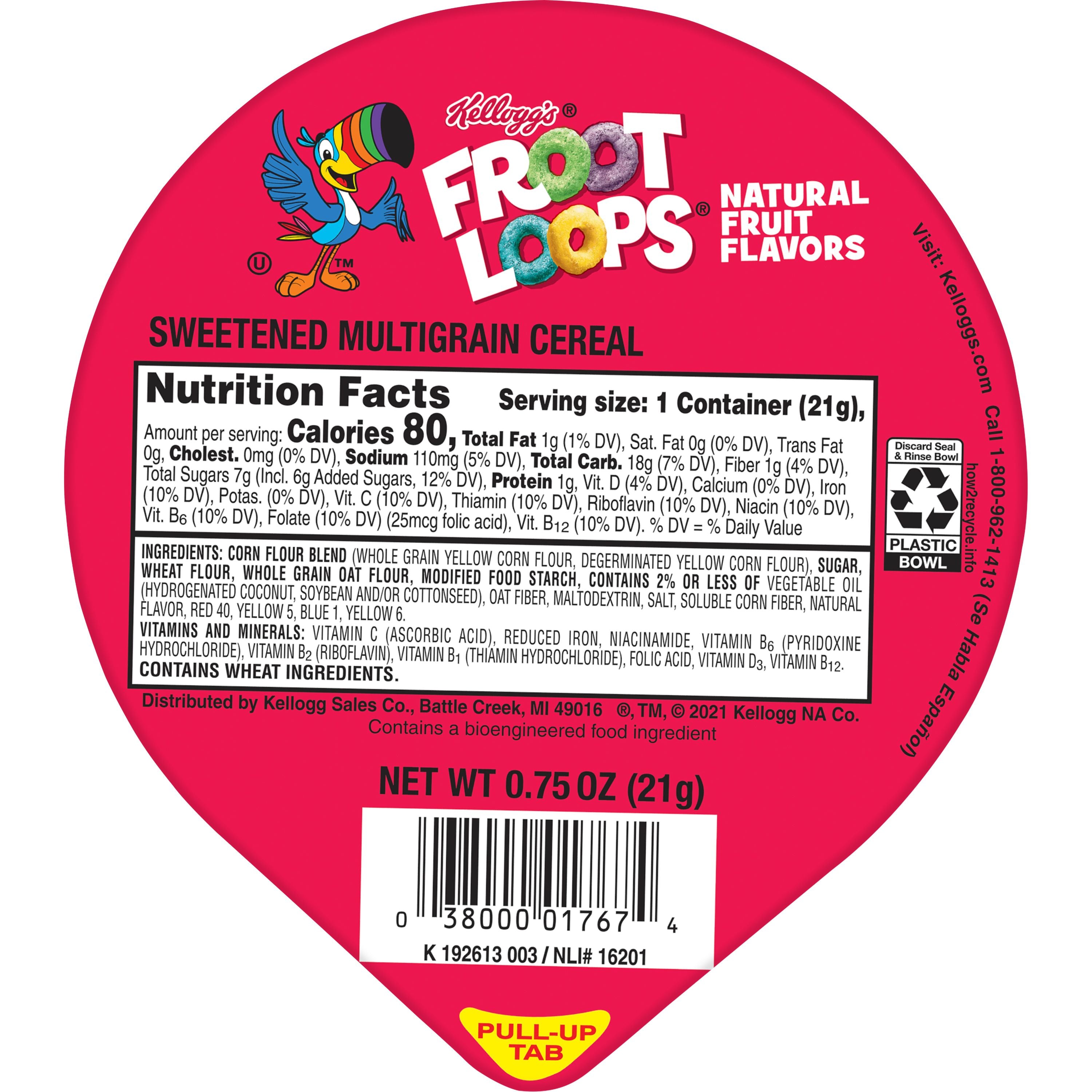 Kellogg's Froot Loops Cereal 0.75 Ounce Size - 96 Per Case.
