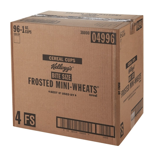 Kellogg Frosted Mini Wheats Bite Size Cereal 1 Ounce Size - 96 Per Case.