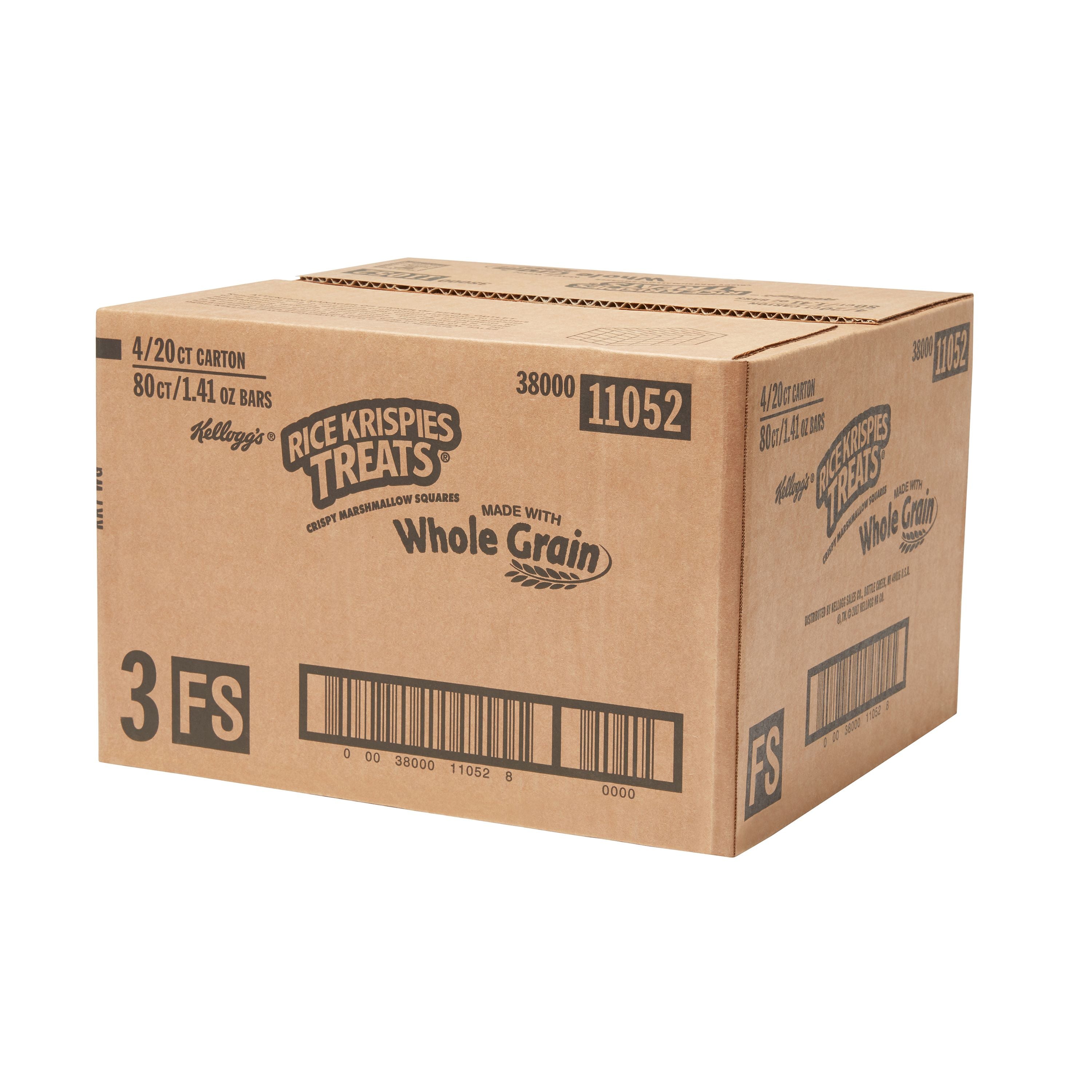 Kellogg's Rice Krispies Treats Squares Whole Grain 1.41 Ounce Size - 80 Per Case.