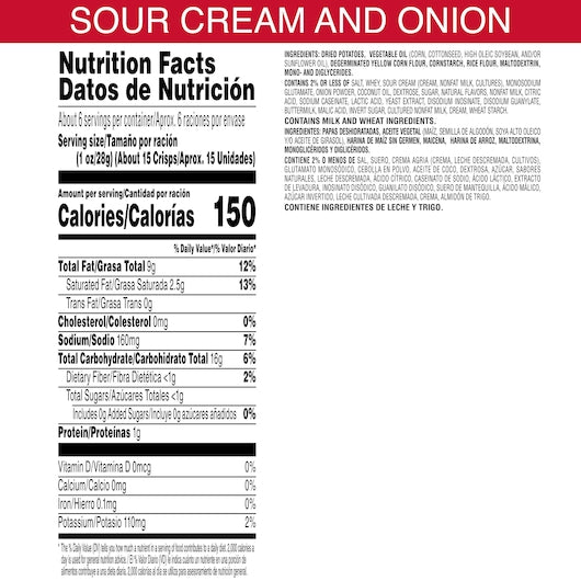 Pringles Sour Cream & Onion Potato Crisp, 5.5 Ounces - 14 Per Case.