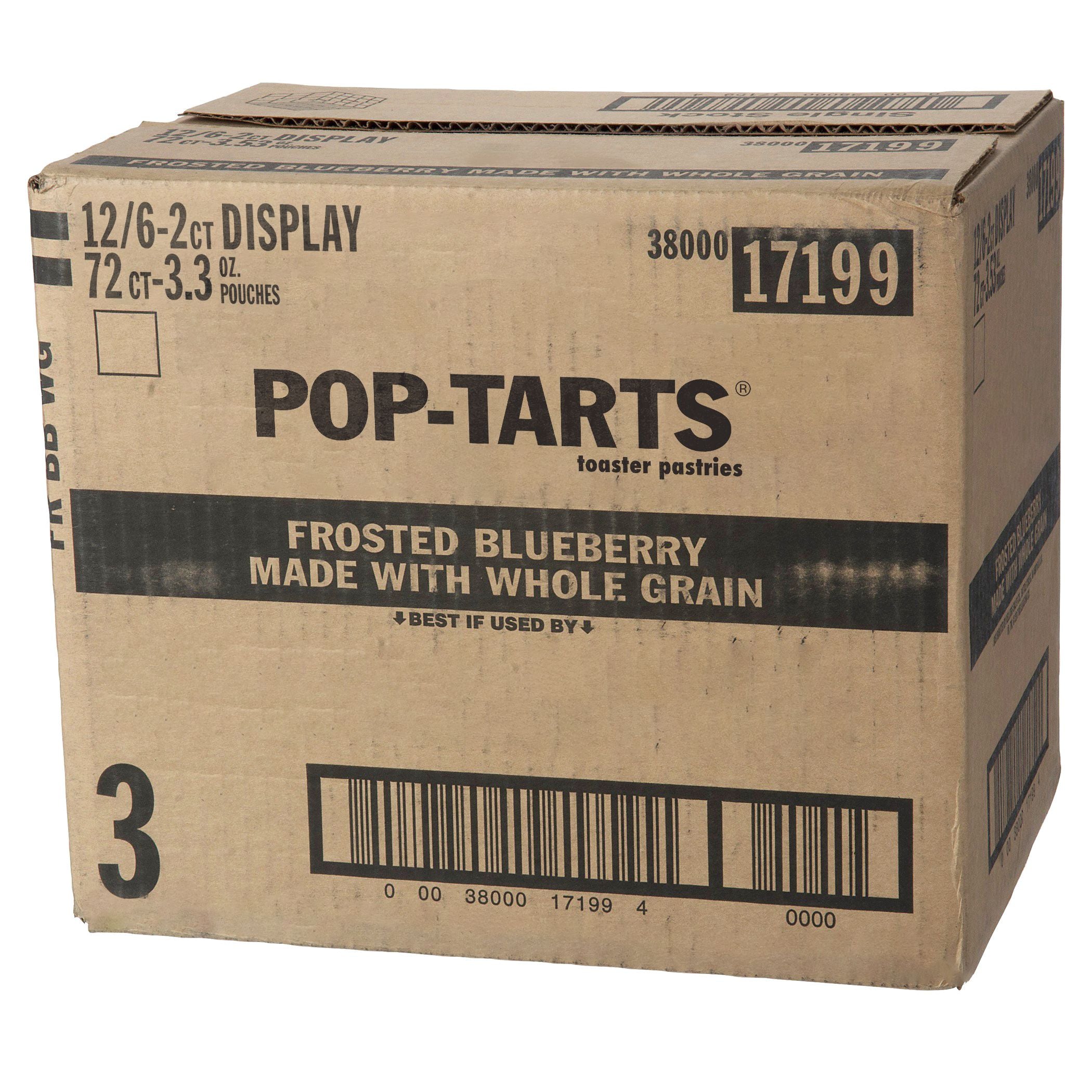 Kellogg's Pop-Tarts Whole Grain Frosted Blueberry Pastry 3.3 Ounce Size - 72 Per Case.