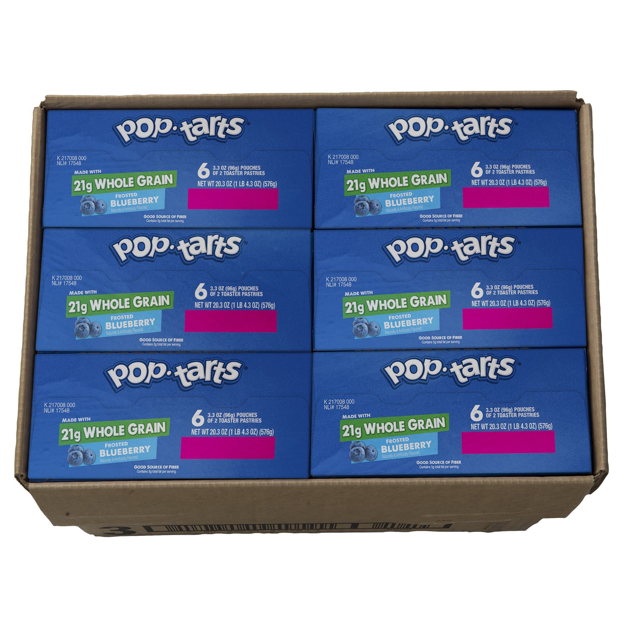 Kellogg's Pop-Tarts Whole Grain Frosted Blueberry Pastry 3.3 Ounce Size - 72 Per Case.