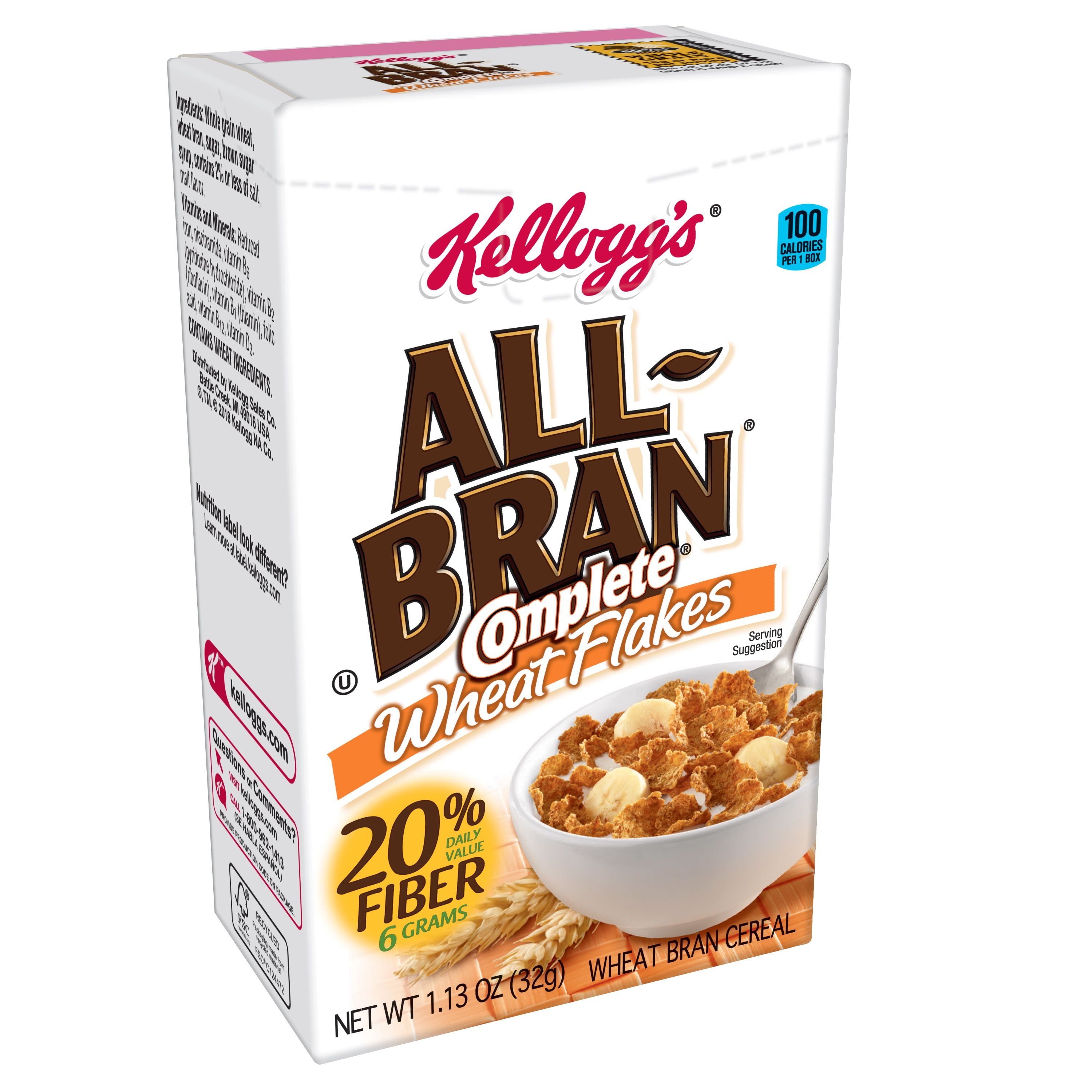 Kellogg's All Bran Cereal Complete Wheat Flakes 1.13 Ounce Size - 70 Per Case.