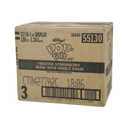 Kellogg's Pop-Tarts Whole Grain Frosted Strawberry 1.69 Ounce Size - 120 Per Case.