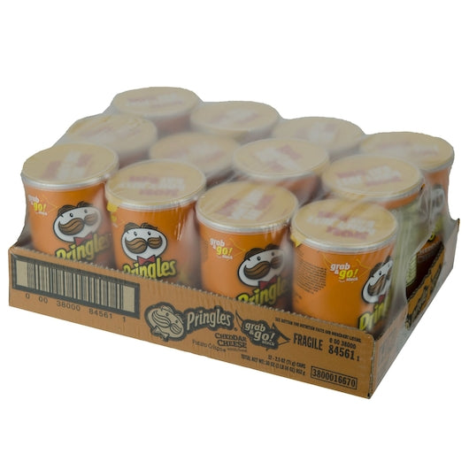 Pringles Grab & Go Cheddar Cheese Potato Crisp, 2.5 Ounces - 12 Per Case.