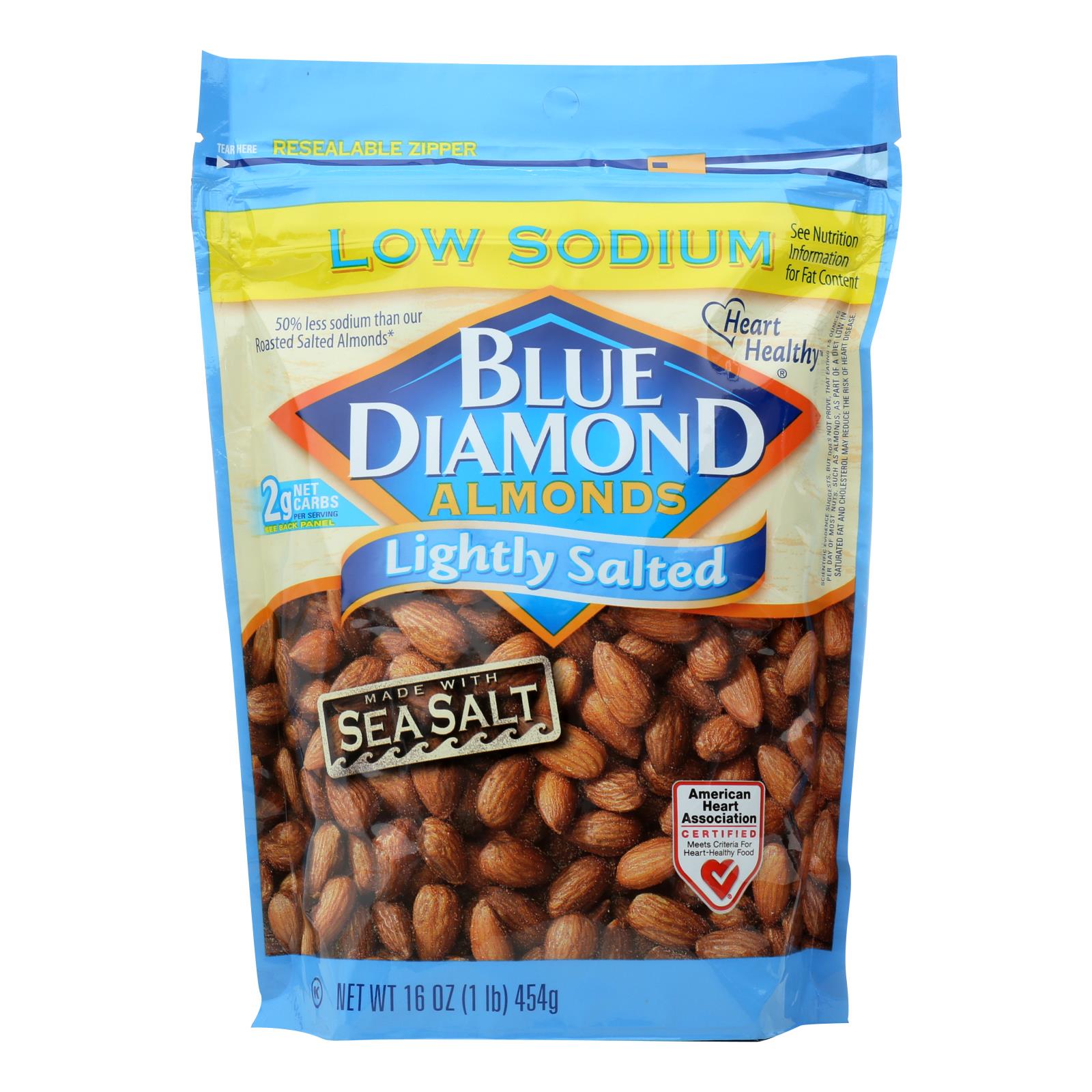 Blue Diamond Lightly Salted Low Sodium Almonds - Case of 6 - 16 Ounce