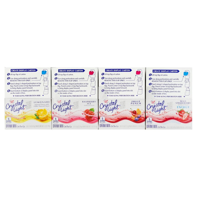 CRYSTAL LIGHT Sugar Free Variety Pack On-the-Go Mix 30-0.15 Packets per Box 4 Boxes)