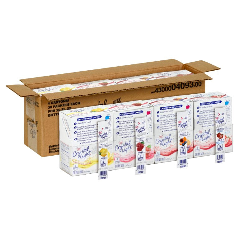 CRYSTAL LIGHT Sugar Free Variety Pack On-the-Go Mix 30-0.15 Packets per Box 4 Boxes)