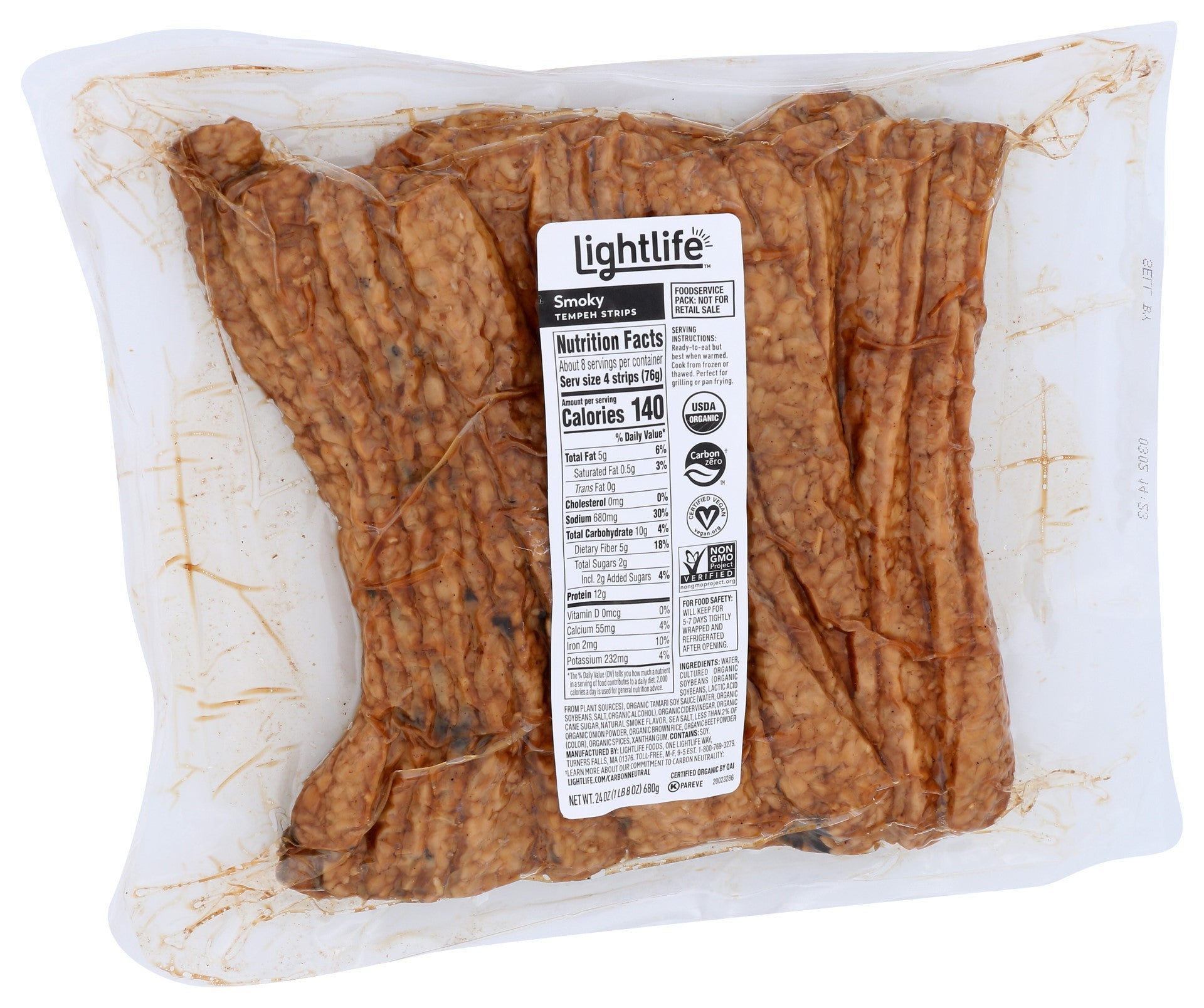 Lightlife Smokey Tempeh Strips 6 Pound Each - 1 Per Case.