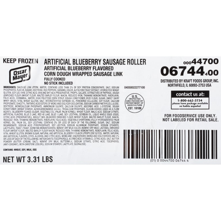 OSCAR MAYER Blueberry Pancake Sausage (20 Count 3.31 lb. Case)
