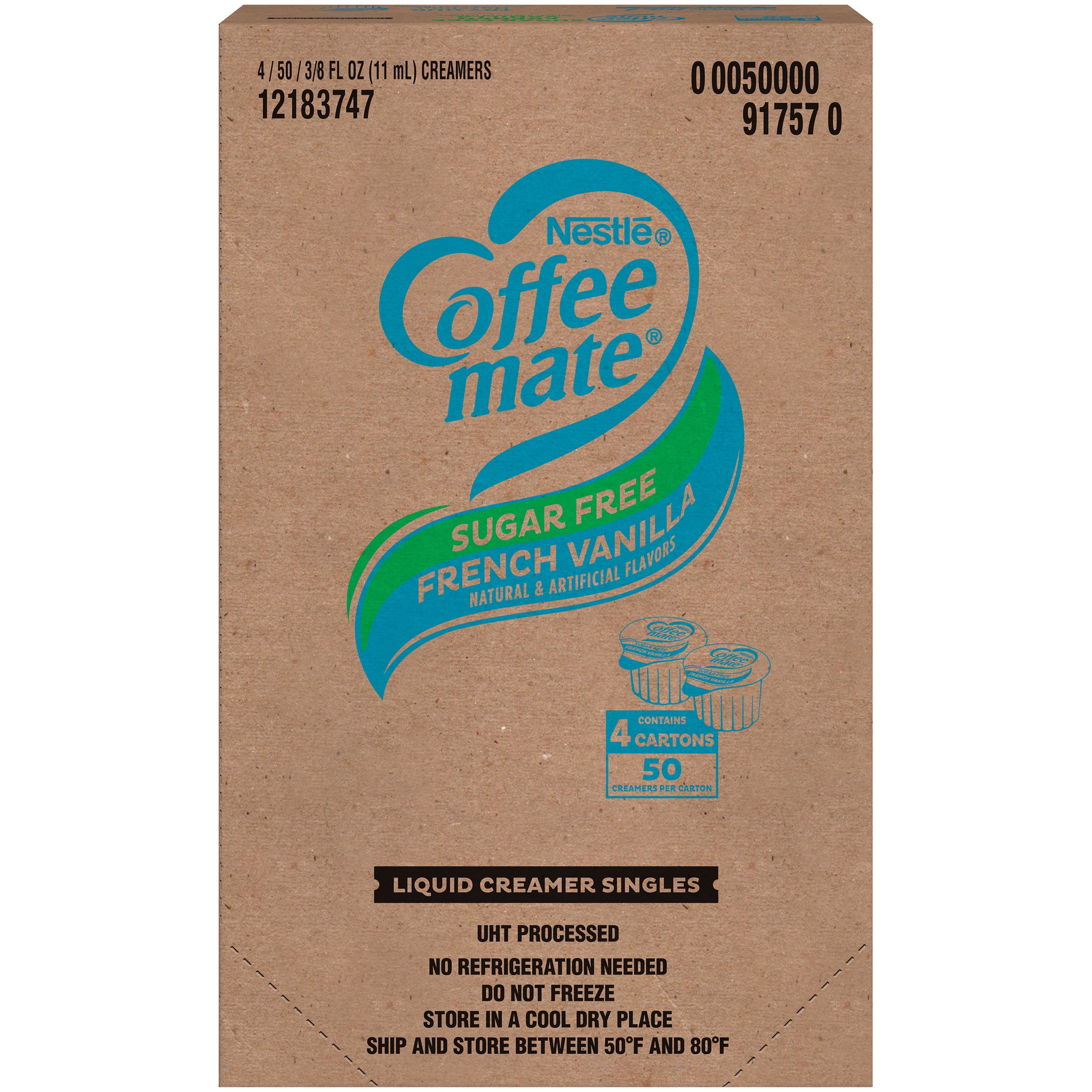 Nestle Coffee Mate Coffee Creamer Sugar Freefrench Vanilla Flavor Liquid Creamer Singles 18.7 Fluid Ounce - 4 Per Case.