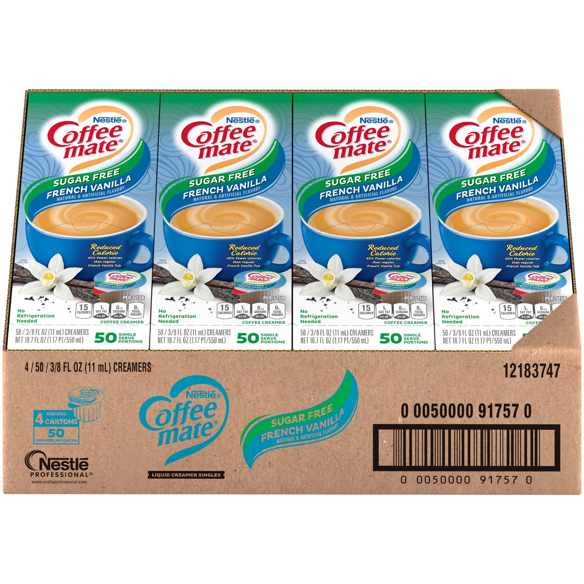 Nestle Coffee Mate Coffee Creamer Sugar Freefrench Vanilla Flavor Liquid Creamer Singles 18.7 Fluid Ounce - 4 Per Case.