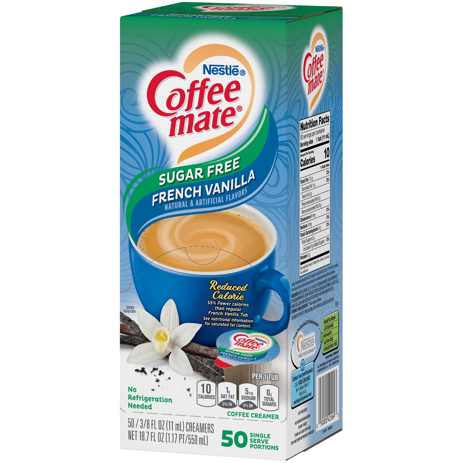 Nestle Coffee Mate Coffee Creamer Sugar Freefrench Vanilla Flavor Liquid Creamer Singles 18.7 Fluid Ounce - 4 Per Case.