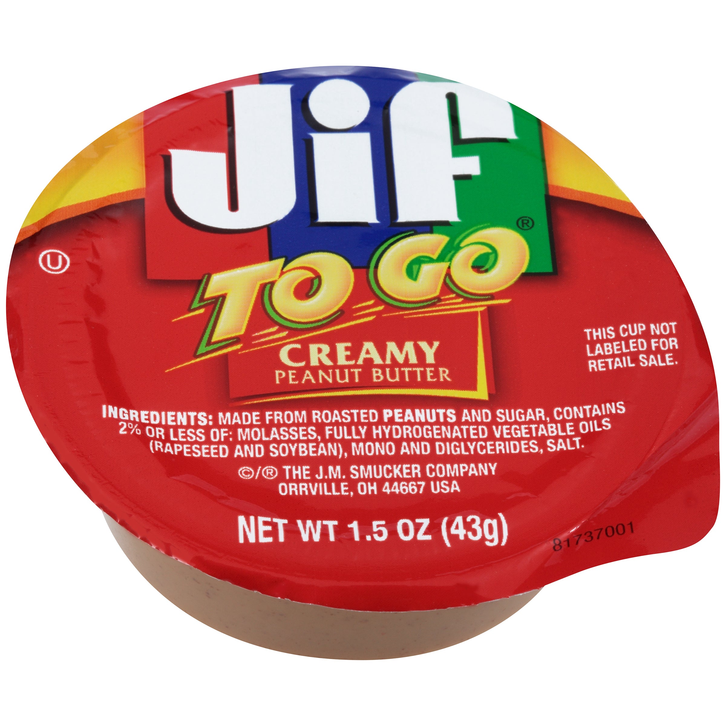 Jif Creamy Peanut Butter To Go 1.5 Ounce Size - 9 Pound Per Case.