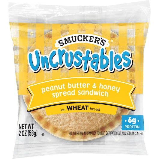 Smucker's Individually Wrapped Uncrustable Peanut Butter & Honey Wheat Bread Sandwich, 2 Ounce, 4 Per Box, 8 Per Case - Total 32.