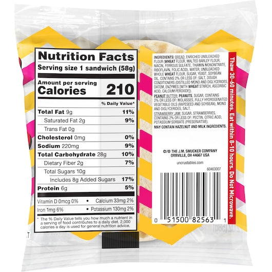 Smucker Uncrustables Peanut Butter And Strawberry 2 Ounce Size - 60 Per Case.