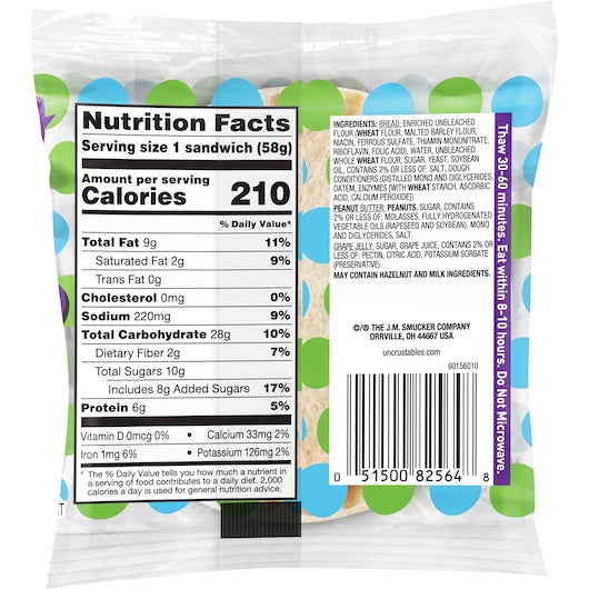 Smucker Uncrustables Peanut Butter And Grape 2 Ounce Size - 60 Per Case.