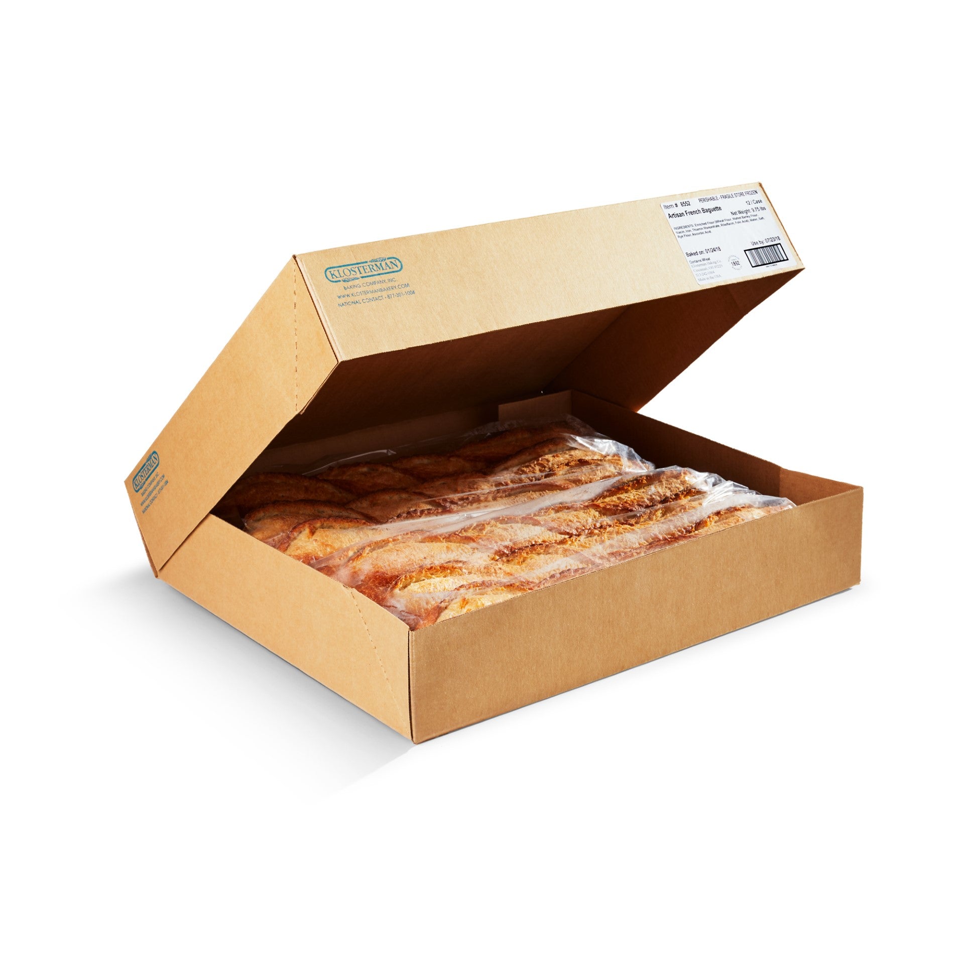 Klosterman Non Sliced French Artisan Baguette 12 Count Packs - 1 Per Case.